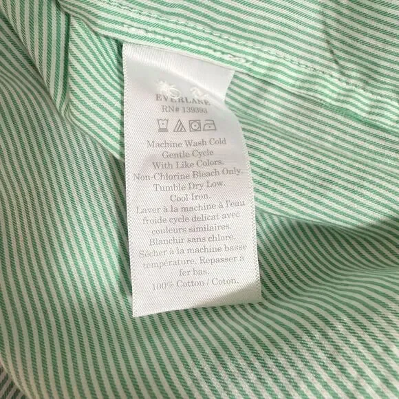 EVERLANE The Silky Cotton Oversized Shirt 4 Striped Mint Green Button Up Top B58 - Picture 5 of 6